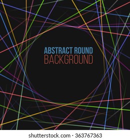 Black background with light abstract graphic lines.Vector technology pattern with template text. Modern wallpaper design. Network gradient stripes. Presentation concept in techno style.