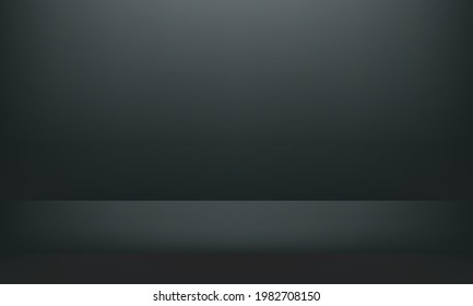 Black background, light effects, Minimal 3d shelf, Room in the 3d, For backdrop, wallpaper, background, Space for text, vector background. Vector illustration.