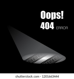 Black background with light ray and tire track path 404 page error