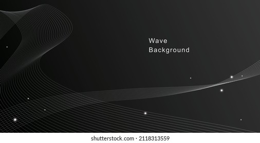 Black background of lines in wave shape with light spots.
