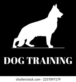 Black background logo, banner. White text. Dog training. Germany shepherd.