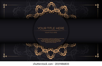 Black background with luxurious golden vintage ornaments and place under the text. Print-ready invitation design with vintage ornaments.