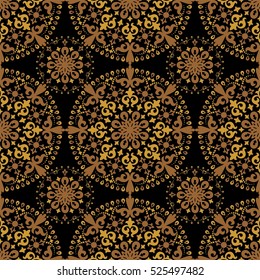 Black background with mandala ornament in the east style.
