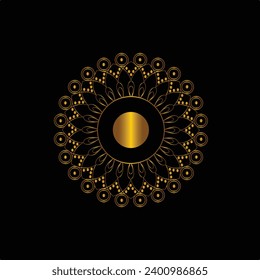 Mandela Design auf schwarzem Hintergrund.Vektorgrafik