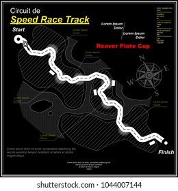 Black background with map of high speed road and sample text