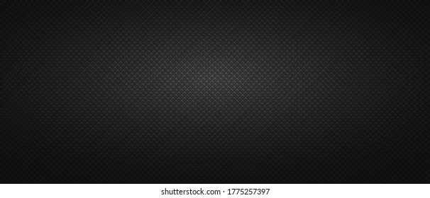 Black background metal square mesh. Monochrome seamless background with brutal modern black square mesh design carbon geometric texture futuristic vector web.