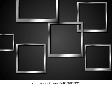Black background with metallic photo frames abstract design. Vector illustration