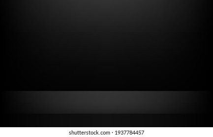 Black background. Minimal 3d shelf. Room in the 3d. For backdrop,wallpaper,background. Space for text. Vector illustration.