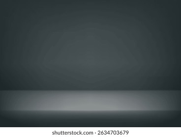 Black background. Minimal 3d shelf. Room in the 3d. For backdrop, wallpaper, background. Space for text. Vector illustration.