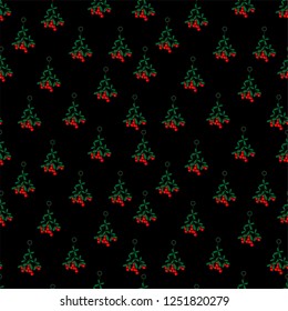 black background and mistletoe seamless pattern, vector christmas