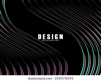 Black background with multicolored gradient wavy lines. Minimal layout design template for web pages and business presentations.