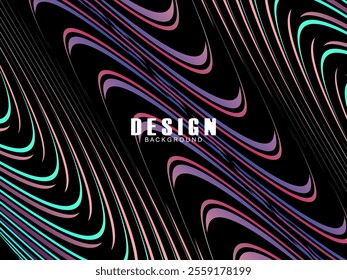 Black background with multicolored gradient wavy lines. Minimal layout design template for web pages and business presentations.