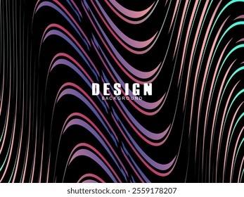 Black background with multicolored gradient wavy lines. Minimal layout design template for web pages and business presentations.