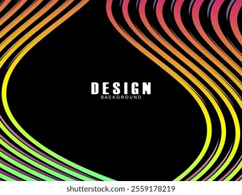 Black background with multicolored gradient wavy lines. Minimal layout design template for web pages and business presentations.