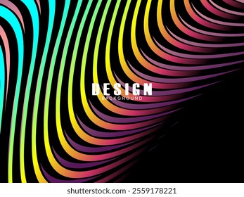 Black background with multicolored gradient wavy lines. Minimal layout design template for web pages and business presentations.