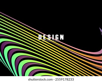 Black background with multicolored gradient wavy lines. Minimal layout design template for web pages and business presentations.
