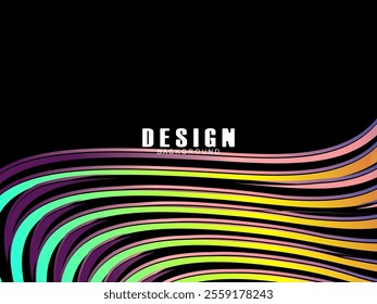 Black background with multicolored gradient wavy lines. Minimal layout design template for web pages and business presentations.