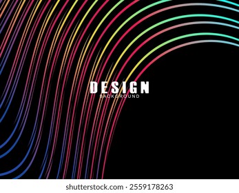 Black background with multicolored gradient wavy lines. Minimal layout design template for web pages and business presentations.