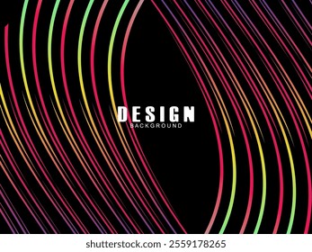Black background with multicolored gradient wavy lines. Minimal layout design template for web pages and business presentations.