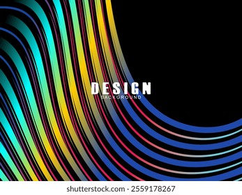 Black background with multicolored gradient wavy lines. Minimal layout design template for web pages and business presentations.