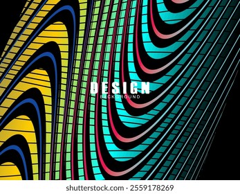 Black background with multicolored gradient wavy lines. Minimal layout design template for web pages and business presentations.