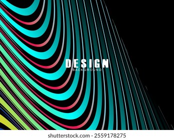 Black background with multicolored gradient wavy lines. Minimal layout design template for web pages and business presentations.