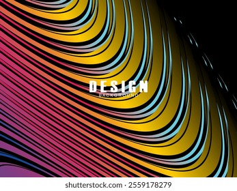 Black background with multicolored gradient wavy lines. Minimal layout design template for web pages and business presentations.