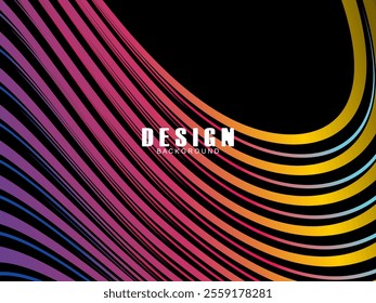 Black background with multicolored gradient wavy lines. Minimal layout design template for web pages and business presentations.