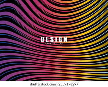 Black background with multicolored gradient wavy lines. Minimal layout design template for web pages and business presentations.