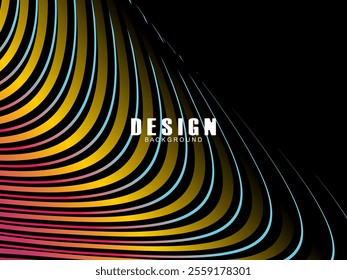 Black background with multicolored gradient wavy lines. Minimal layout design template for web pages and business presentations.