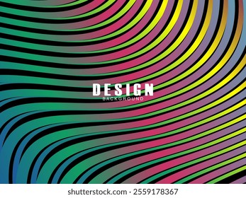 Black background with multicolored gradient wavy lines. Minimal layout design template for web pages and business presentations.