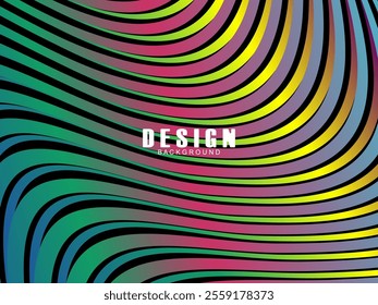 Black background with multicolored gradient wavy lines. Minimal layout design template for web pages and business presentations.