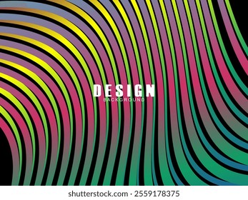 Black background with multicolored gradient wavy lines. Minimal layout design template for web pages and business presentations.