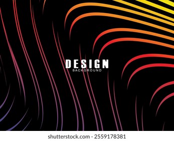 Black background with multicolored gradient wavy lines. Minimal layout design template for web pages and business presentations.