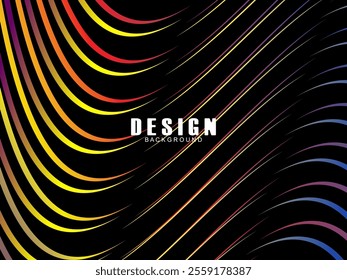 Black background with multicolored gradient wavy lines. Minimal layout design template for web pages and business presentations.