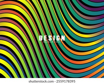 Black background with multicolored gradient wavy lines. Minimal layout design template for web pages and business presentations.