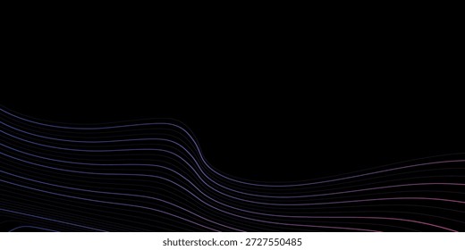 Fondo negro con neón, ondas suaves en un estilo degradado: las líneas pasan del azul profundo, púrpura a magenta, rosa con un ligero brillo