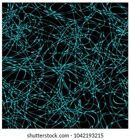 Black background. Neon threads on a black background. Thin luminous threads. Vector background. Texture.
