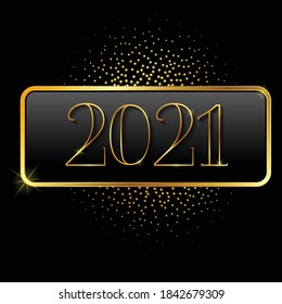 Black background with new year 2021 numbers golden color and shadows