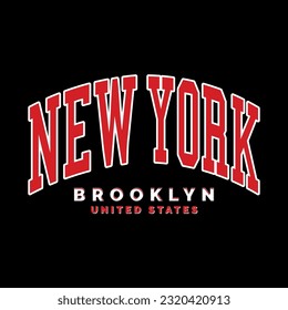 Schwarzer Hintergrund, neue York in Rot, Brooklyn in Weiß, vereinte Staaten in Rot.
Modedesign, Vektorgrafiken für T-Shirts und Endlosanwendungen.
