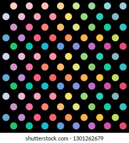 Black background on colorful dot polka pattern vector