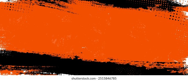 Black background with orange grungy scratchy halftone texture - vector illustration