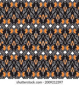 fondo negro con forma naranja y patrón de línea blanca para tela, cubierta, textura, etc