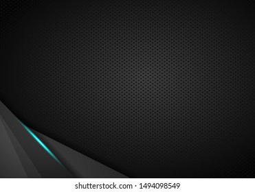 black background overlap dimension grey vector illustration message board for text and message design modern website. Black Metal perforated background.