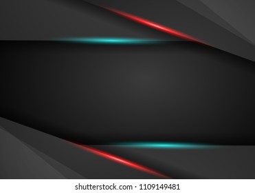 Black background overlap dimension Red and Blue frame layout vector illustration. message board for text and design modern website. Abstract metallic black frame layout modern tech design template.