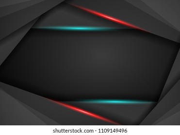 Black background overlap dimension Red and Blue frame layout vector illustration. message board for text and design modern website. Abstract metallic black frame layout modern tech design template.