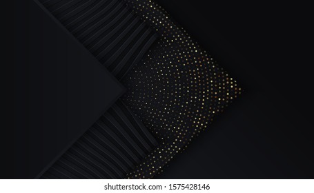 black background with overlap layers. luxury texture with golden glitters dots. vector Illustration