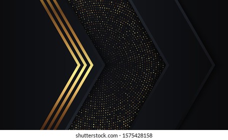 black background with overlap layers. luxury texture with golden glitters dots. vector Illustration