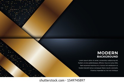 Black background with papercut layers and golden glittering lines. Modern minimalistic of commercial discount event poster. Vector illustration.