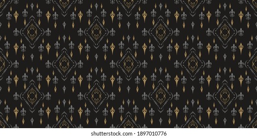 Patrón de fondo negro con adorno asiático sobre fondo negro. Textura de papel pintado sin inconvenientes. Gráficos vectoriales